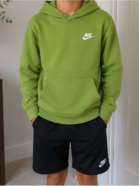 Kids Nike Green Pullover Hoodie with White Swoosh